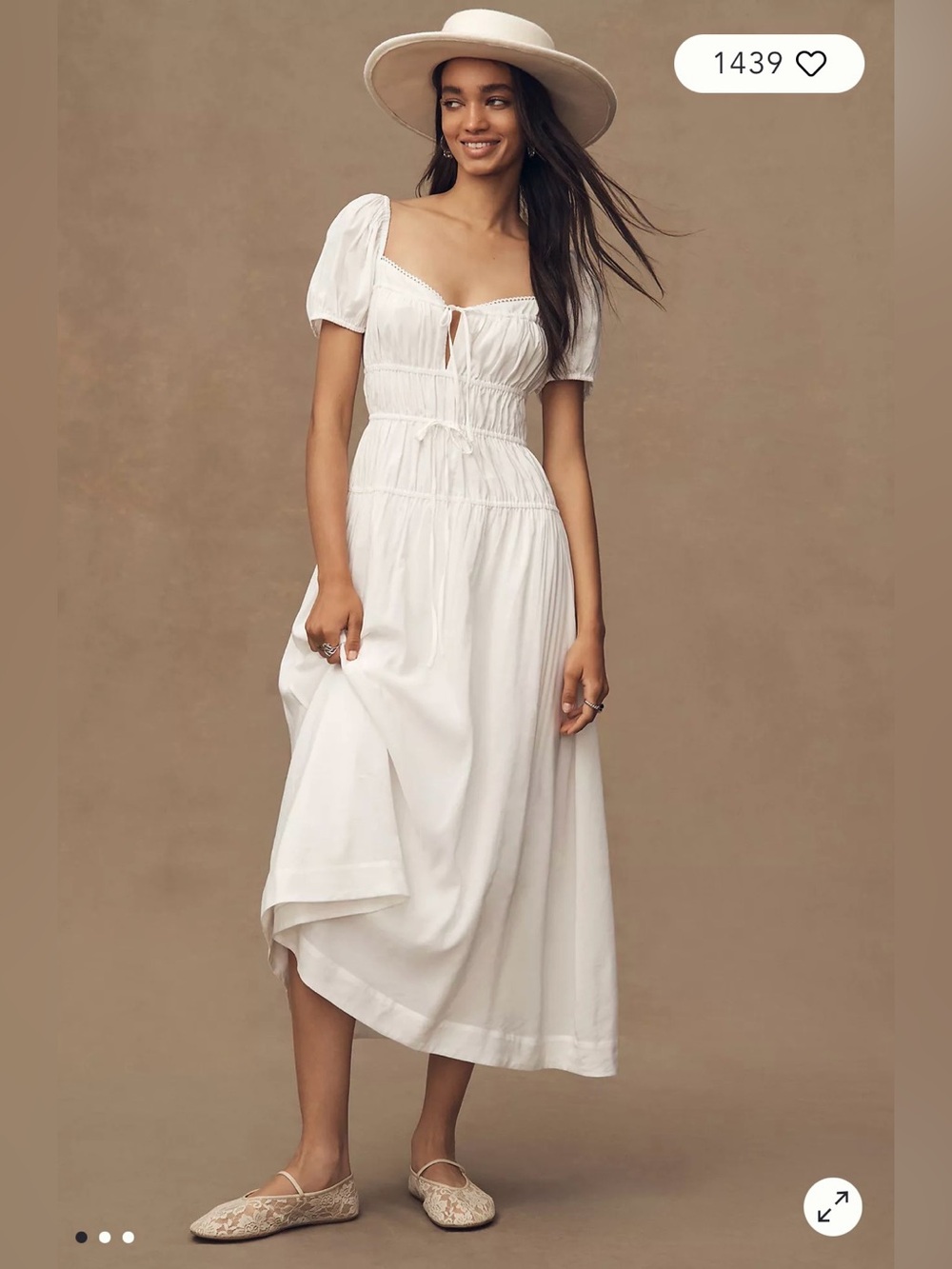 Reformation Rhett Midi Dress White Puff Sleeve Cottagecore Size 8 Lined